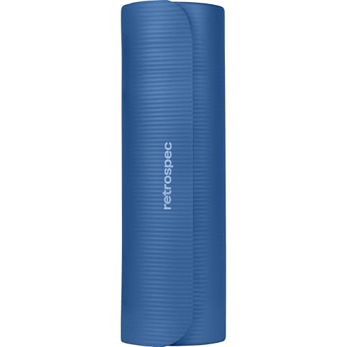Retrospec Solana Yoga Mat Thick 1/2in Non-Slip Workout Mat with Nylon Strap - 72x24in Exercise Mat for Pilates, Stretching & Fitness - BPA Free, Easy Clean - color: Denim Blue