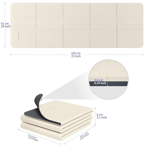 Readaeer Foldable Yoga Mat for Travel Folding Yoga Mat 6mm Thick with Carrying Bag, Non-Slip TPE Exercise Pilates Mat for 72" L x 24" W x 0.24 Inch