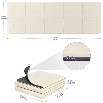 Readaeer Foldable Yoga Mat for Travel Folding Yoga Mat 6mm Thick with Carrying Bag, Non-Slip TPE Exercise Pilates Mat for 72" L x 24" W x 0.24 Inch