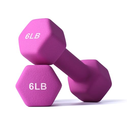 Portzon Dumbbells Neoprene with Non Slip Grip weight for Total Body Workout Exercise and Muscle Toning Compatible with of 2 Set,1-15 LB, Anti-Slip, Anti-roll, Hex Shape - color: burgundy, size: 06-Pound,Pair