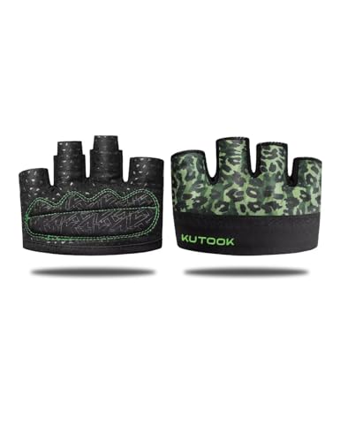 KUTOOK Weight Lifting Workout Gloves for Men/Women, 3mm XRD Padding Grip Gym Gloves, Breathable Partial Gloves for Calluses, Weightlifting Gloves for Exercise, Kettlebell, Pull-Ups, Cross Training - color: Green, size: Small