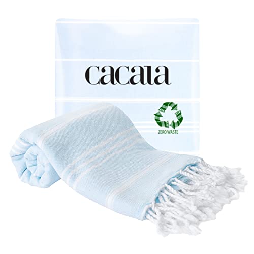 Cacala 100% Turkish Cotton Kitchen Tea Towels, Highly Absorbent Luxury Soft Quick Drying Dish Towel with Hanging Loop for Gym, Yoga, Bath, Sports, Cleaning and Kitchen (23 x 36), Baby Blue - color: Baby Blue