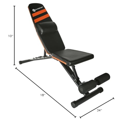 Exercise Bench Adjustable Foldable Compact Workout Weight Bench Easy To Carry NO ASSEMBLY NEEDED, Black-Orange (FOLD-110B)