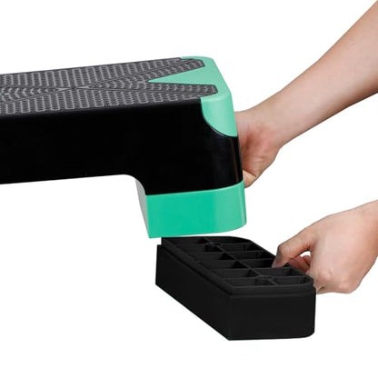 26.5" Height Adjustable Step Aerobic Platform with 4 Risers, Exercise Workout Stepper for Home Training, Gym Fitness, 4''- 6'' - 8'', 400 lbs Capacity - color: Green
