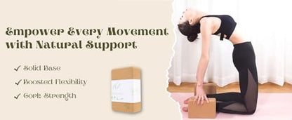 "FULANA Natural Cork Yoga Blocks (2-Pack) - High Density, Non-Slip Surface, Eco-Friendly (Women)(men) Yoga Accessories - 9x6x3 inches - Ideal Support for Yoga, Pilates, Stretching"