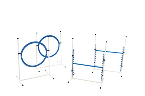4 Pack Adjustable Dog Agility Jumps w/Safety-Focused Features | 2 Bar Jumps with Cup Strips | 2 Breakaway Tire Jumps