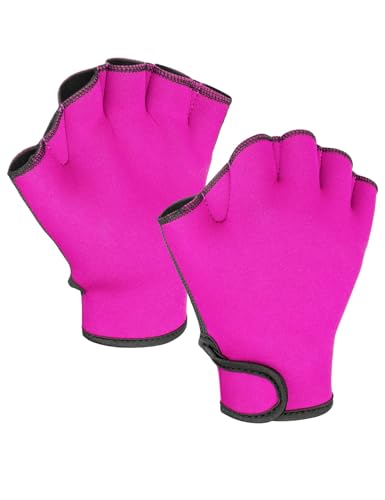 FitsT4 Sports Aqua Gloves Webbed Paddle Swim Gloves Fitness Water Aerobics - color: Rose Red, size: Large