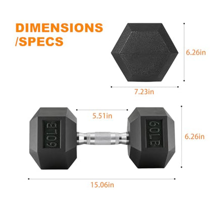Rubber Hex Dumbbell, Multiple Weight Options 15-550 lbs - color: 60LB