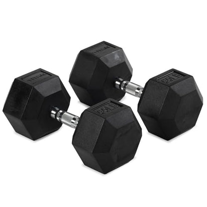 Titan Fitness Pair Rubber Coated Hex Dumbbells, Roll-Resistant Hexagonal Free Weights, Chrome-Coated Handles with Knurling, Strength Training Equipment - style: 60 lb, Pair