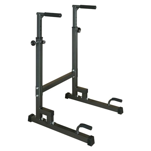 Adjustable Power Tower Dip Stand Station with Bench Pull Up Bar - Heavy Duty Multi-Function Fitness Equipment for Home Gym, Black