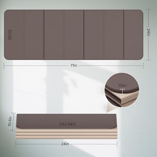 Foldable Yoga Mat Exercise Mat for Home Workout, Comfortable and Durable, 8mm Thick Portable Folding Mat, Non-Slip, Pilates Mat Thick, Outdoor Use, Meditation, Travel, Camping (71"x24" x 0.3") (Milk Coffee + Black) (Brown+Black)