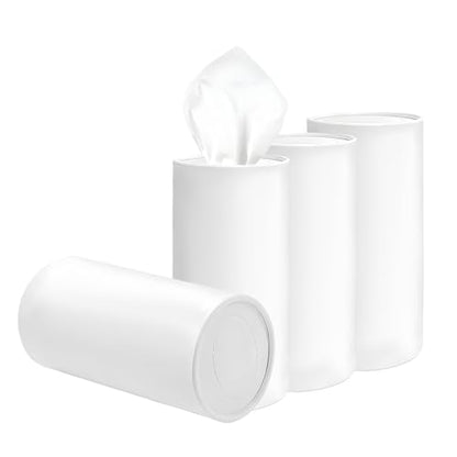 4PCS Car Tissue Holder, Round Tube Car Tissues Box Stylish Cup Holder Decor with Facial Tissues, Portable Cylinder Refillable Paper Napkin Container for Vehicle Home Office (White)