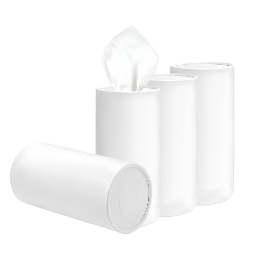 4PCS Car Tissue Holder, Round Tube Car Tissues Box Stylish Cup Holder Decor with Facial Tissues, Portable Cylinder Refillable Paper Napkin Container for Vehicle Home Office (White)