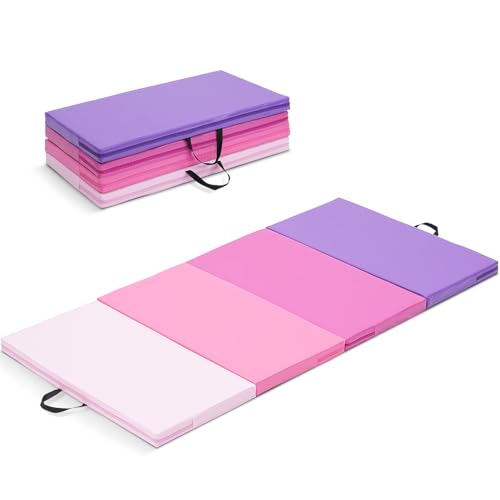 ZENOVA Gymnastics Mat 6'x3'x2''/4'x8'x2'' Exercise Mat Gym Mat for Home Aerobics Workout Foldable Tumbling Mat Children Gifts - color: 3FT x 6FT-- Gradient Pink