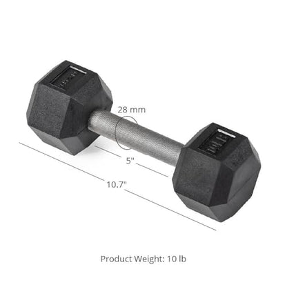 Titan Fitness Free Weights, Rubber Coated Hex Dumbbell, Straight Stainless Steel Handle, Strength Training, Full Body Workout - style: 10 pound Single