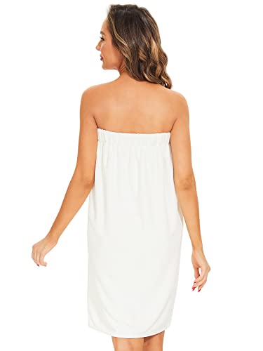 Knuffnee Women Bath Towel Robe Spa Body Wrap Shower Bathrobe Adjustable Snap Closure - color: White, size: Large
