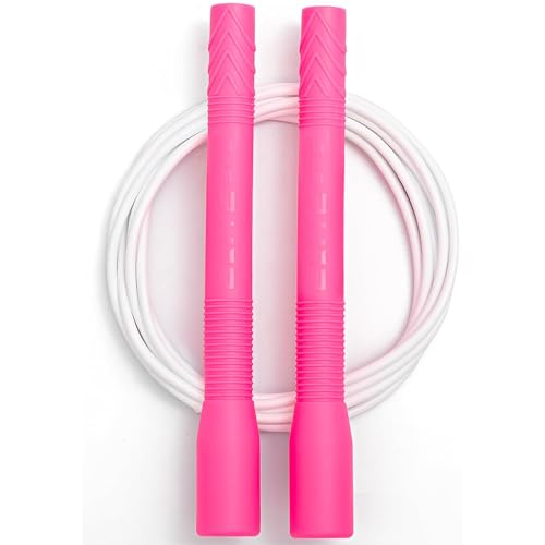 Elite Jumps Fit Rope or Fitness - Premium 4mm Pvc Speed Jump Rope - Indoor and Outdoor Exercise - Adjustable Cables, Aerobic Exercise, Gym & Home Fitness Workouts & More - color: Pink