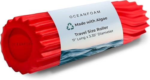 Ripple Travel Foam Roller (11" x 3.35") Firm Mini Foam Roller for Physical Therapy, Deep Tissue Massage, Back Pain - High Density, Ergonomic Wave Textured - Yoga, Pilates, Exercise (Red) - color: Red