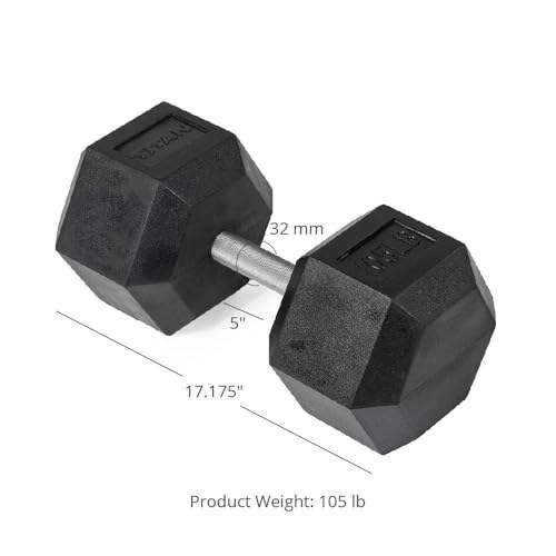 Titan Fitness Free Weights, Rubber Coated Hex Dumbbell, Straight Stainless Steel Handle, Strength Training, Full Body Workout - style: 105 pound Pair
