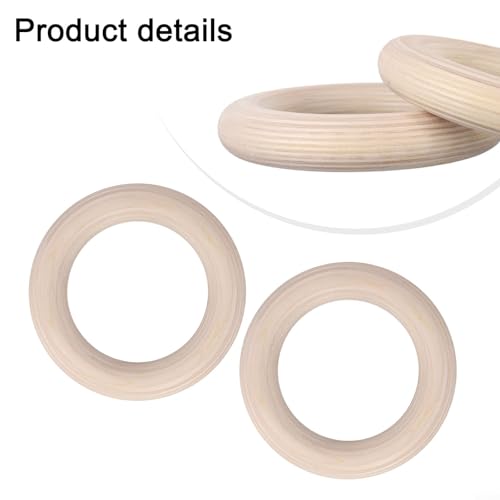 2-Pack Wood Gymnastics Rings Set, Solid Birch Wooden Training Rings With Adjustable Straps, Non-Slip Grip For Home Fitness, Pull Ups, Strength Training, Calisthenics Equipment(25mm 19cm)