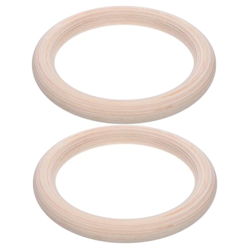 DOITOOL Wooden Gymnastics Rings 2pcs with Adjustable Straps Solid Birch Wood Pull up Rings for Home Gym Full Body Workout and Calisthenics Training Equipment