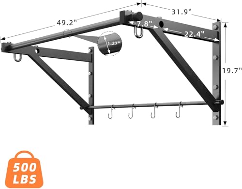 Wall Mounted Pull Up Bar, Strength Training Chin Up Bar for Doorway and Wall Mount with Hooks, Adjustable Depth Pull-up Bar with 500LBS Weight Capacity, Heavy Duty Gym Home Training