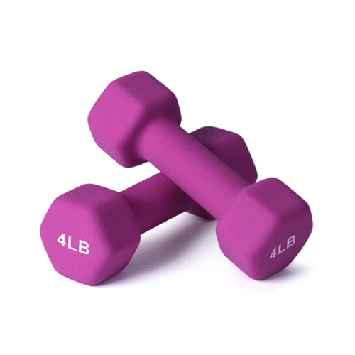 Portzon Dumbbells Neoprene with Non Slip Grip weight for Total Body Workout Exercise and Muscle Toning Compatible with of 2 Set,1-15 LB, Anti-Slip, Anti-roll, Hex Shape - color: burgundy, size: 04-Pound,Pair