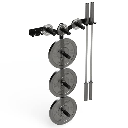 Yes4All 6 Pegs & 4 Barbell Storage Racks Load Up to 1190 LBS - Wall Mounted Weight Plate Tree & Barbell Holder - color: A. Wall Mounted (Black), style: A. Wall Mounted