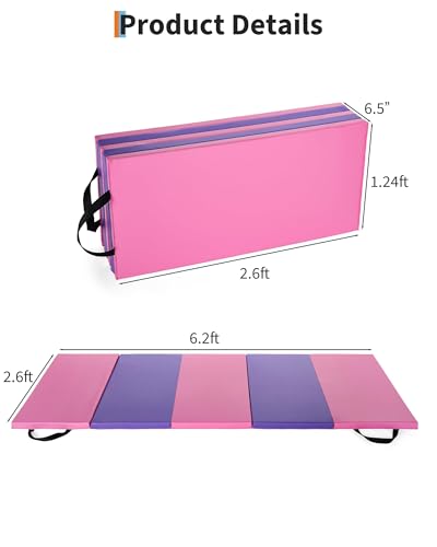 Folding Gymnastics Mat, 6x2 Ft(Four-fold) / 6.2x2.6 Ft(Five-fold)-Thick Portable Exercise and Tumbling Pad for Home Gym/Pilates/Aerobics and Martial Arts Training