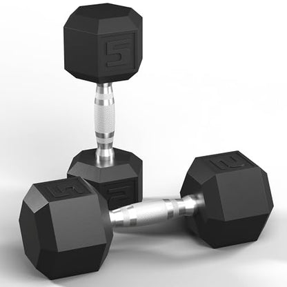 GRETERST Dumbbells Set Rubber Coated Hex Hand Weights Exercise & Fitness for Home Gym Workouts Strength Training Equipment, Black, 5LB