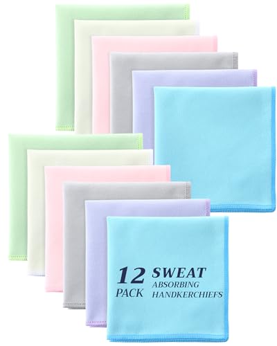 12 Pack Sweat Absorbing Handkerchiefs 10" x 10" Pocket-sized Sweat Towels Rags for Men & Women for Face Gym Sports - color: Macaron