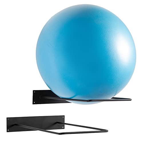 MyGift Yoga Ball Storage Wall Mount, Black Metal Pipe Racks for Exercise Ball Holder, Ball Storage for Home Gym or Studio - color: Matte Black (Industrial Bar), size: 2 Racks