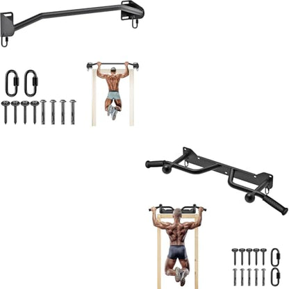 SELEWARE Heavy Duty Wall Mounted Pull Up Bar with Resistance Band Hooks and Ball Finger Training for Doorway, Joist or Beam - Fully Welded Steel Supports 600 lbs