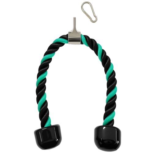 Heavy Tricep Rope Cable Machine Accessories Nylon Tricep Rope for LAT Pull Down Pulley System Attachment, for Home Gym Weight Fitness with Carabiner - color: Green&Black
