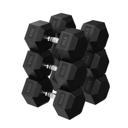 HANDBODE Hex Dumbbell 30-570 lb Dumbbell set, Rubber Encased Exercise & Fitness Dumbbells, Hand Weight for Strength Training - size: 570 lb Set (Pair of 90, 95, 100 lb), style: Chrome Handle