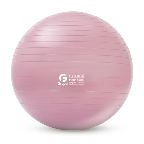 Gruper Exercise Ball, Extra Thick Yoga Ball for Working Out, Yoga & Pregnancy, 4 Sizes Anti-Burst Balance Ball with Foot Pump for Pilates, Physical Therapy & Fitness - color: pink, size: M(22IN/55cm)