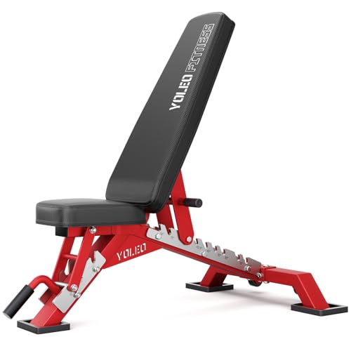 YOLEO Commercial Adjustable Weight Bench 2315LB ASTM Certified – 80% Pre-Assembled Heavy Duty Workout Bench for Home Gym, Decline/Flat/Incline Bench Press, 2.4" Thick Pad & 2 Wheels - color: Red
