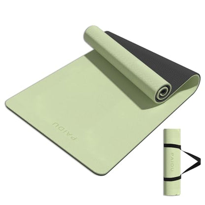PAIDU Yoga Mat 8mm TPE Non‑Slip Fitness Mat with Strap for Home Workouts - color: Green&Black