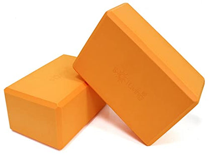 Sol Living Yoga Blocks 2 Pack High Density EVA Foam Yoga Cushion Stretching Pilates Meditation Exercise Equipment Support Deepen Poses Odor Free Non Slip Yoga Accessories - 4" x 6" x 9"- Tango - color: Tango