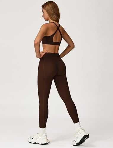 ABOCIW Womens Two Piece Workout Sets Deep V Neck Sports Bra Crossover Leggings with Pockets Gym Yoga Pilates Outfits