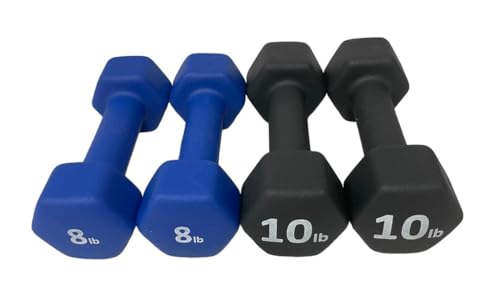 Neoprene Coated Dumbbell Hand Weight Set - style: 36-Pounds total -2 Pairs (8-LB, 10-LB)
