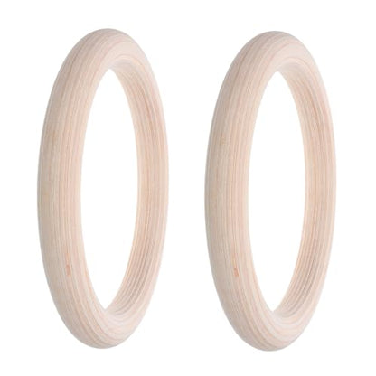 Kisangel 2pcs Wooden Gymnastics Rings Set for Pull up Workout, 28mm Birch Wood Calisthenics Rings with Straps for Home Gym Training and Full Body Exercise