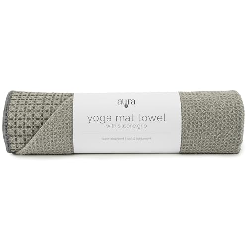 S&T INC. Yoga Mat Towel with Non-Slip Grip, Enhanced Silicone Grip, Soft and Absorbent for Gym, Pilates, and Hot Yoga Mat, 1 Pack, 24 inches x 72 inches, 340GSM, Grey - color: Grey