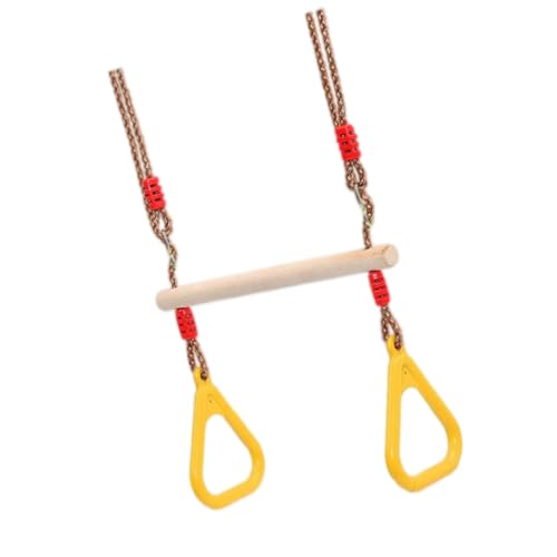Trapeze Swing Bar Wooden Hanging Hoop Gymnastic Swing Rings with Adjustable Straps Yellow Trapeze for Kids