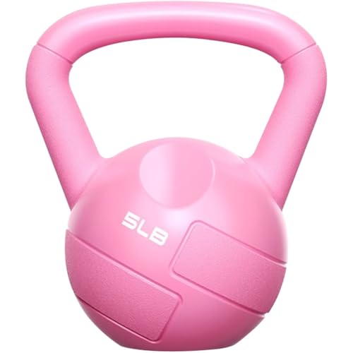 Kettlebell Weights Women's Fitness Shaping Kettle Ball, Office Casual Exercise Dumbbell, Ergonomic Handle, Squat/Swing/Press(Pink-5LB)