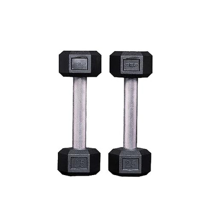 Rep Fitness Rubber Hex Dumbbell(s) - Singles (55LB +) and Pairs (5LB - 50LB) - Low Odor, Fully Knurled Handle - style: 2.5 LB Pair