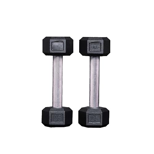 Rep Fitness Rubber Hex Dumbbell(s) - Singles (55LB +) and Pairs (5LB - 50LB) - Low Odor, Fully Knurled Handle - style: 2.5 LB Pair