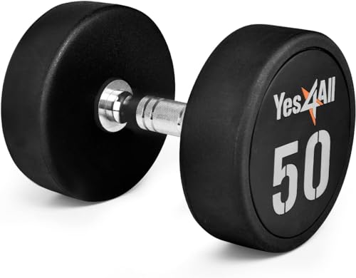 Yes4All Urethane Dumbbell with Anti-Slip Knurled Handle 5-50 LB for Muscle Building - Sold Individually - color: J1. 50 Pounds