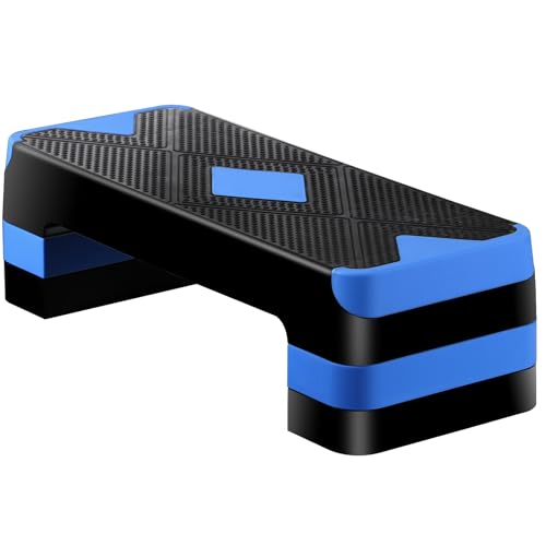 ZENY 26.5 inch Aerobic Step Platform with 4 Step Risers, Height Adjustable Exercise Stepper for Home Gym Workouts, 400 lbs Capacity - color: Blue