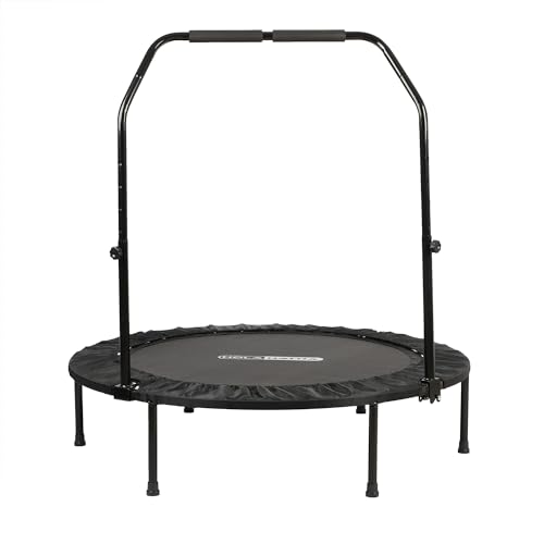 Foldable Mini Trampoline Fitness Rebounder for Home Gym Workouts – with 5-Level Adjustable Handle, Heavy-Duty Steel Frame, Portable Design, and Supports up to 440 Pounds